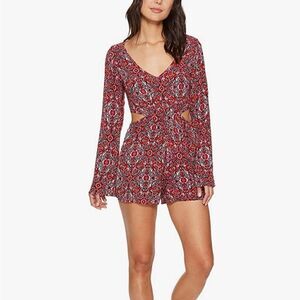 Billabong red and pink print “World’s Collide” romper.